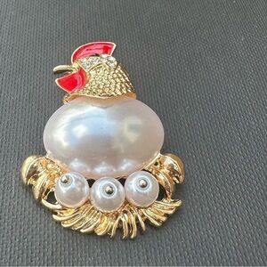 Pearl Chicken and Eggs Brooch